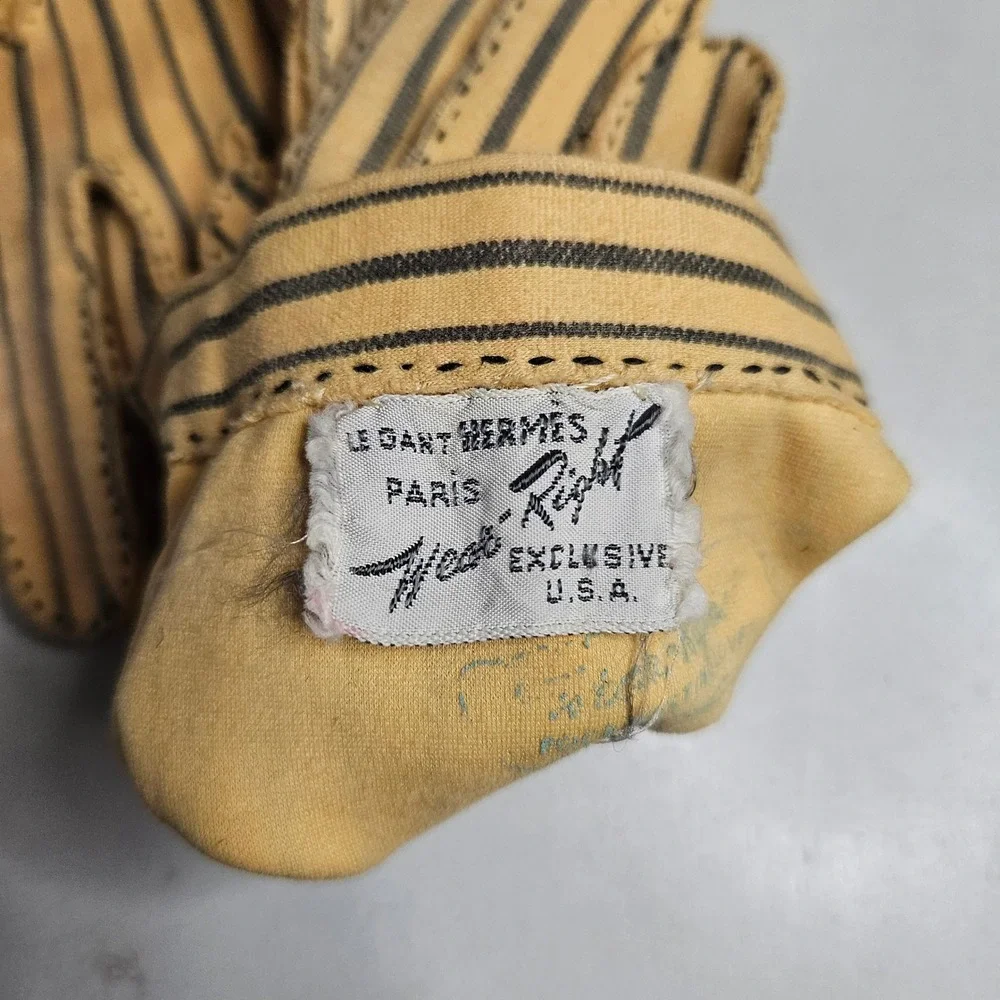 Vintage Wear-Right‎ Le Gant Hermes Paris Yellow Striped Cotton Gloves Size 6.5
